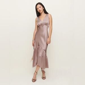 REFORMATION Cordia Silk Dress in Taupe Size 6 100% Silk Insence